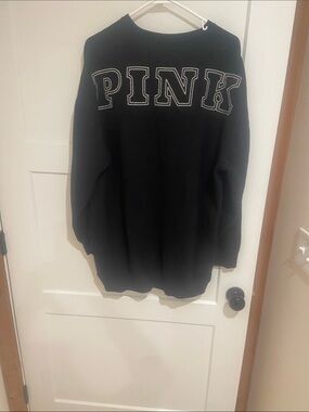PINK Victoria's Secret Black Oversized Sweatshirt with White Outline Logo